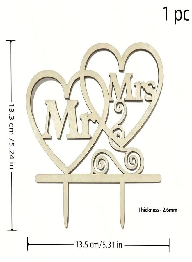 Cliths Wooden Mr & Mrs Cake Topper for Wedding Engagement Double Heart Rustic Wood Cake Decoration Bride Groom Party Supplies Mr and Mrs Cake Topper for Anniversary, 5.31x5.24 Inch - Image 2